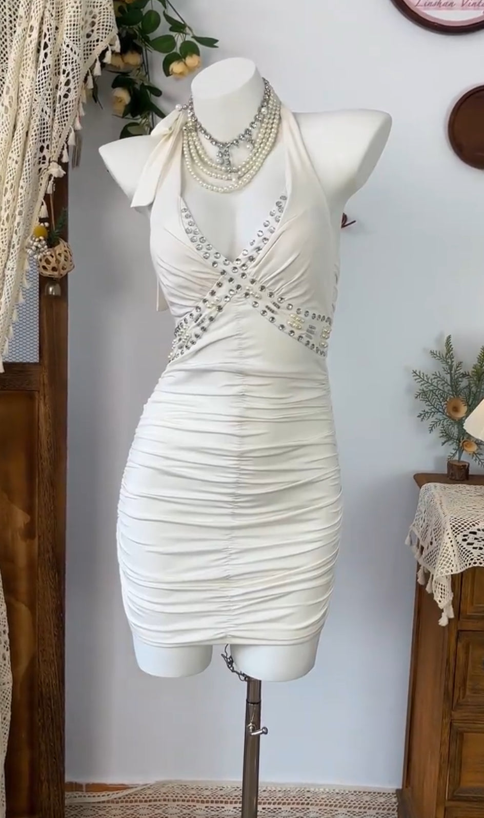 Halter Sheath Short Prom Dress Ivory Homecoming Dress