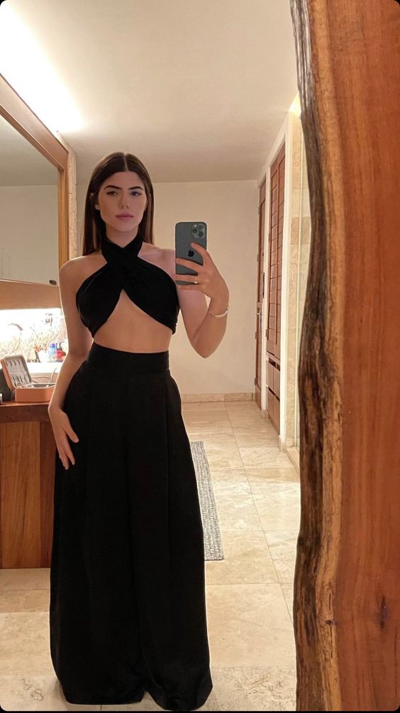 Two Piece Black Long Prom Dress Sexy Charming Evening Dress