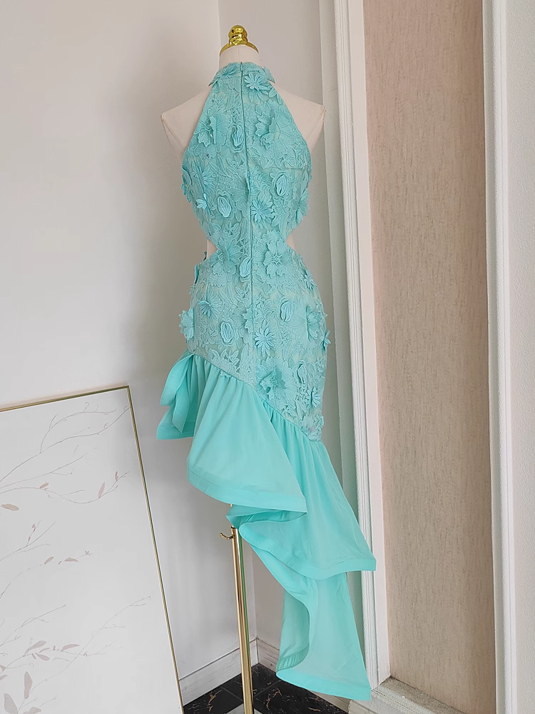Sexy Sheath Irregular Hem Green Homecoming Dresses Short Lace Birthday Outfits - View 2 | FashionDia