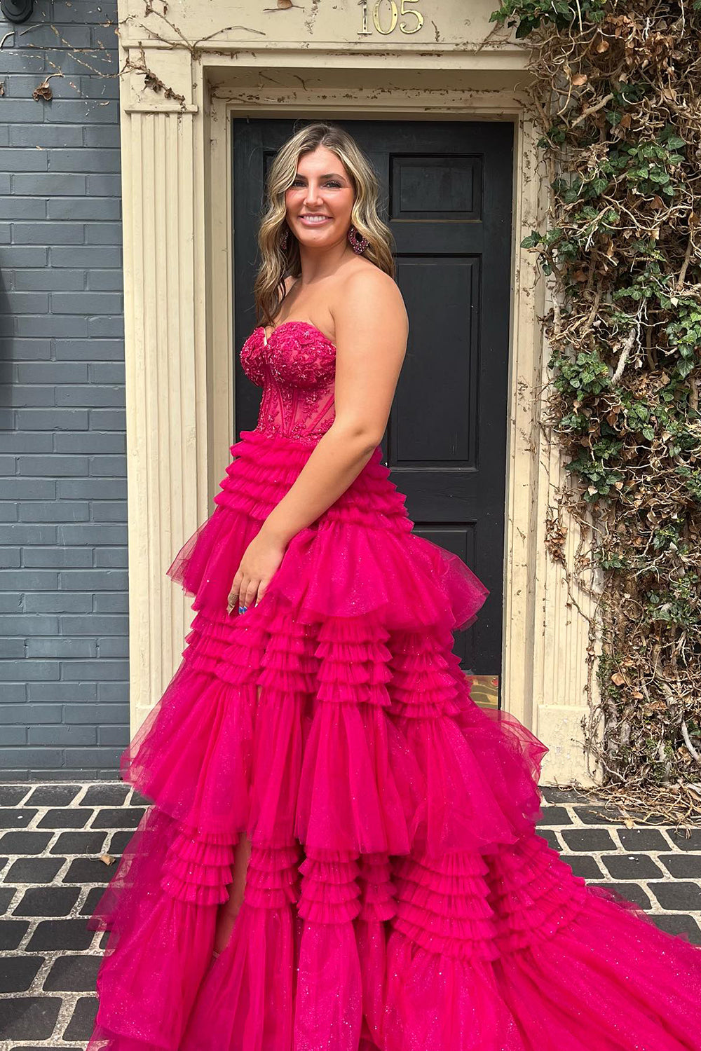 A-Line Sweetheart Tiered Long Tulle Prom Dress - View 2 | VelvetHem