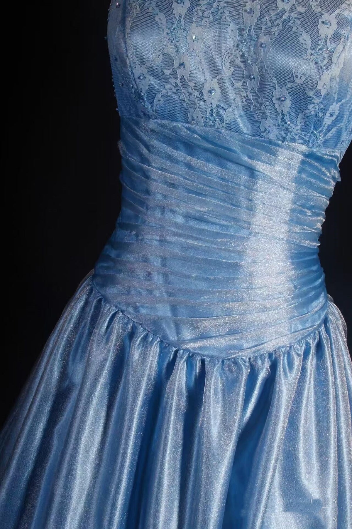 Spaghetti Straps A Line Blue Long Prom Dress Lace Evening Dress J8049