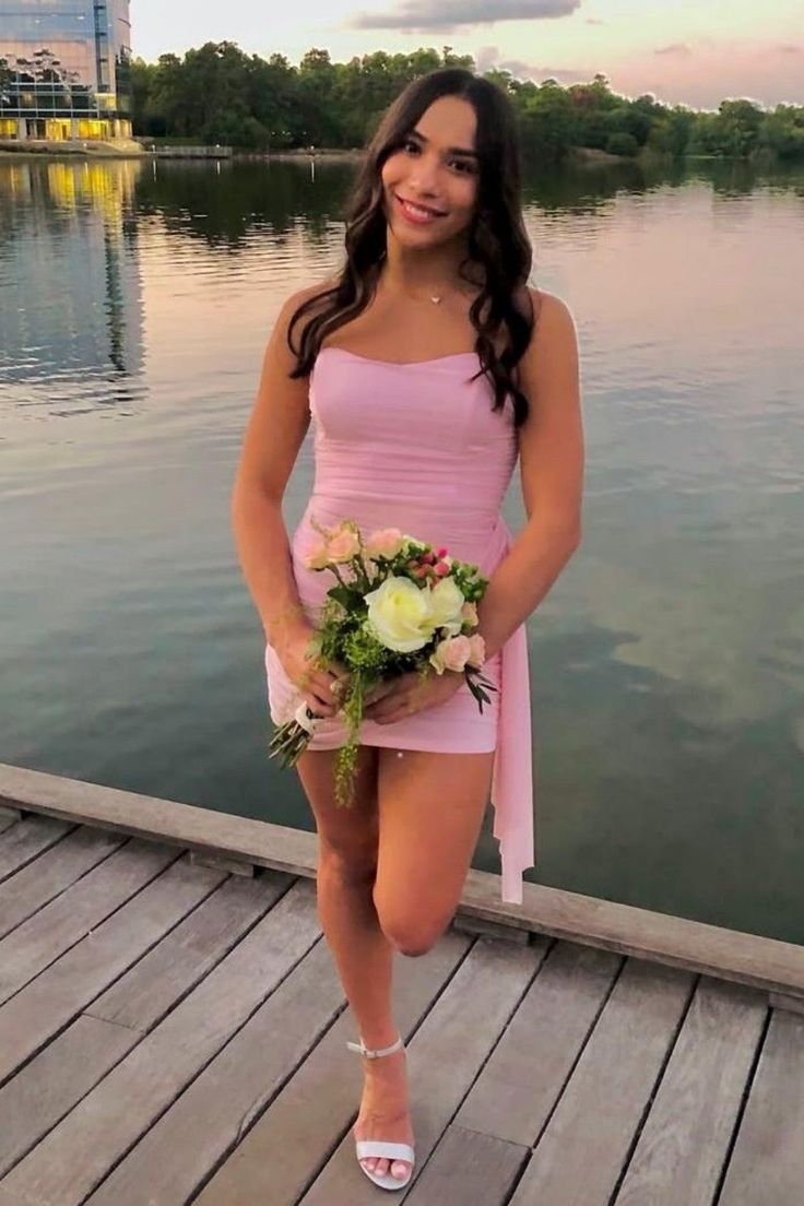 Elegant Ruched Strapless Chiffon Homecoming Dress J7703