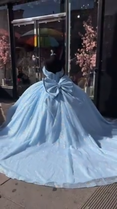 Baby blue sequins quinceanera dresses Sweet 16 Dresses Off-the-Shoulder Ball Gown - View 3 | FashionDia