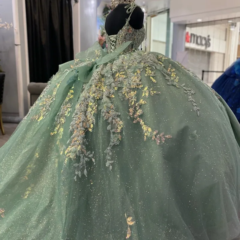 Shimmering Light Green Quinceanera Ball Gown Dress with Corset Style fg6579