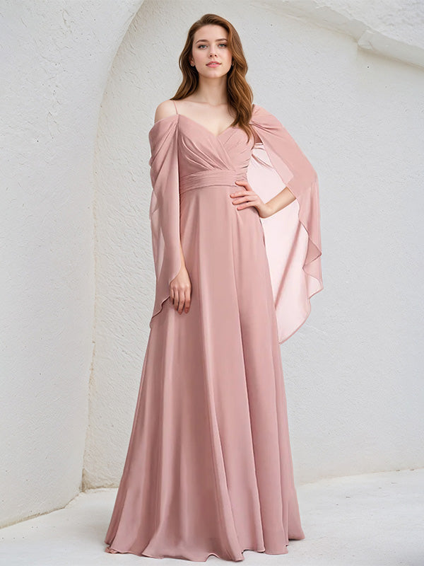 Dusty Rose Chiffon A Line Spaghetti Straps Floor Length Bridesmaid Dress