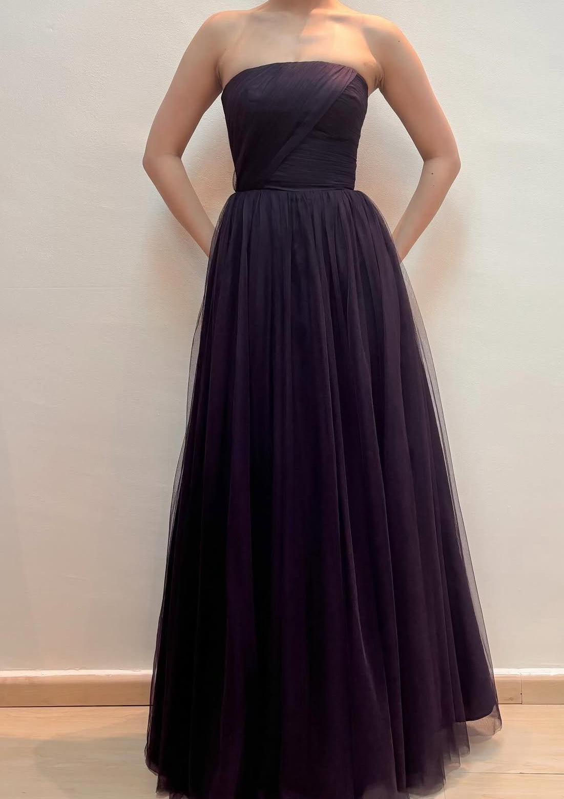 Strapless Purple A-Line Long Prom Dress Tulle Party Dress