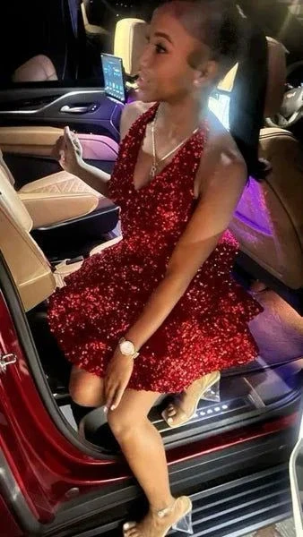 Red Sequin A-line Homecoming Dresses Sparkly Sequin Cocktail Dresses Y4239 by simplepromdress
