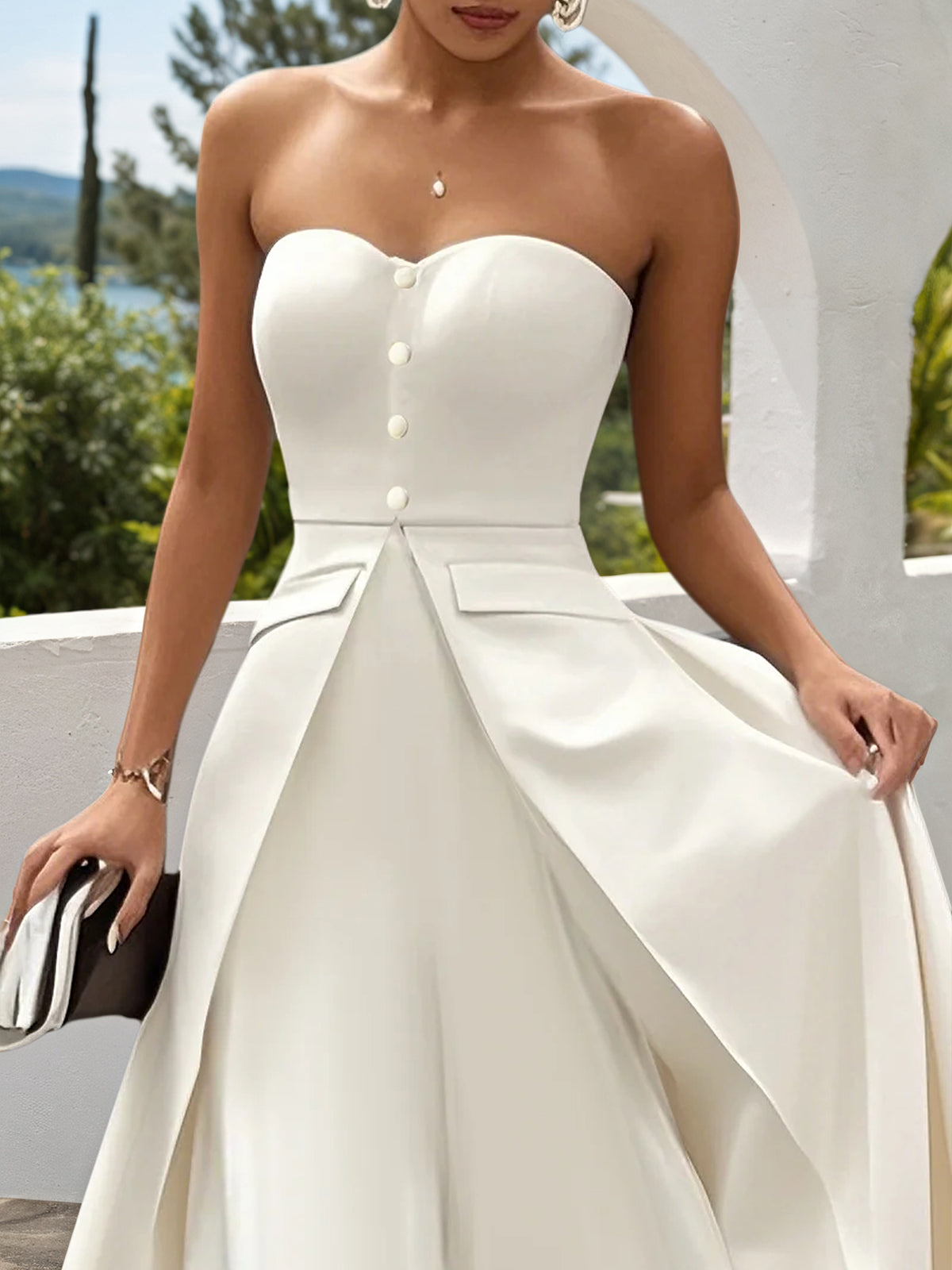White Buckle Strapless Sleeveless Two-Piece Set - View 2 | FashionDia