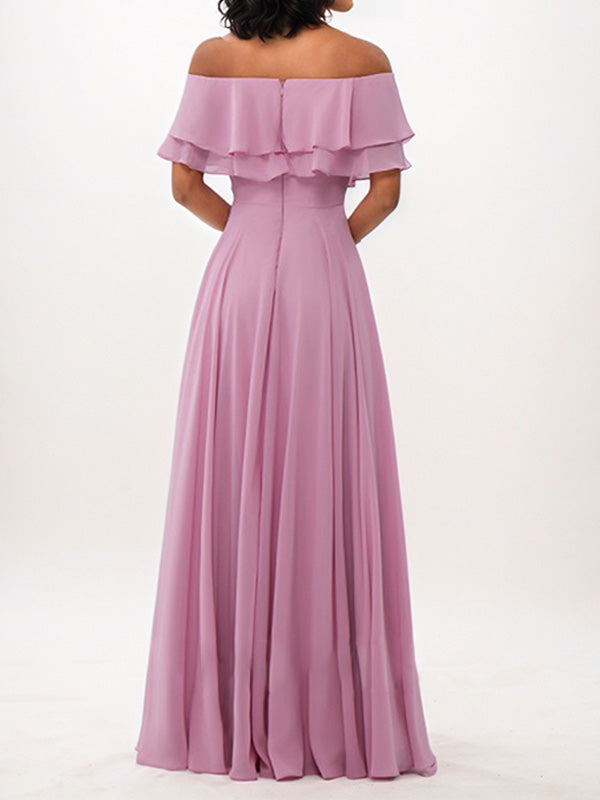 Wisteria A-Line Chiffon Ruffles Off-The-Shoulder Sleeveless Floor-Length Bridesmaid Dresses - View 2 | FashionDia