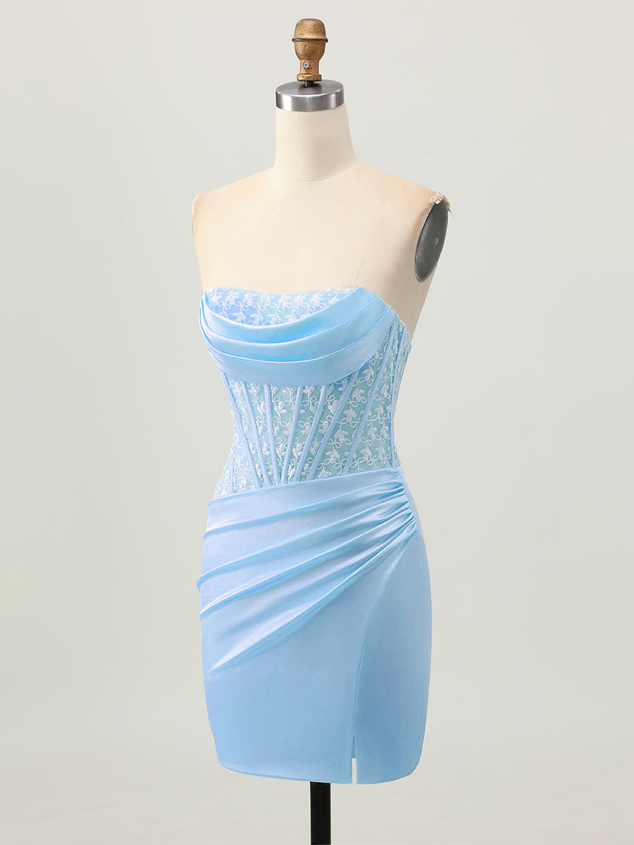 Tight Strapless Satin Corset Homecoming Dress with Lace Up Back - View 3 | FashionDia