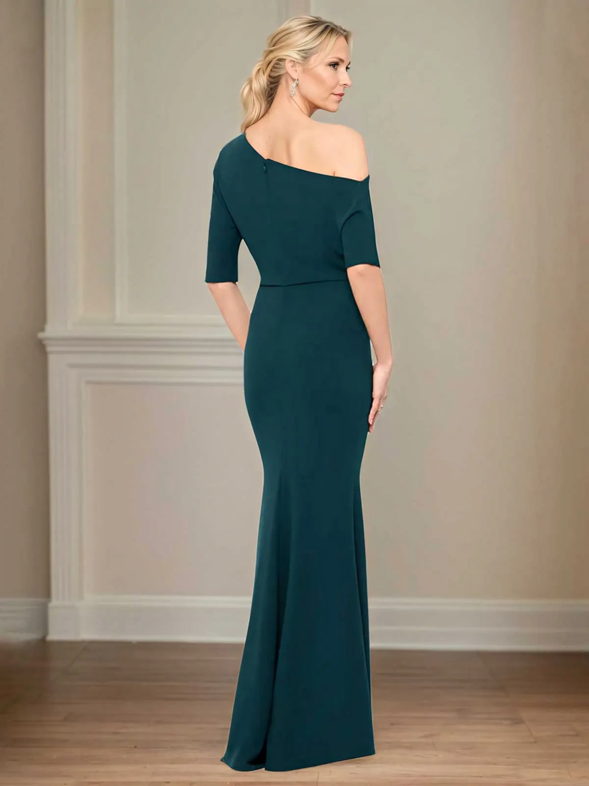Trumpet/Mermaid Stretch Crepe One-Shoulder Short Sleeves Floor-Length Dress - View 2 | FashionDia