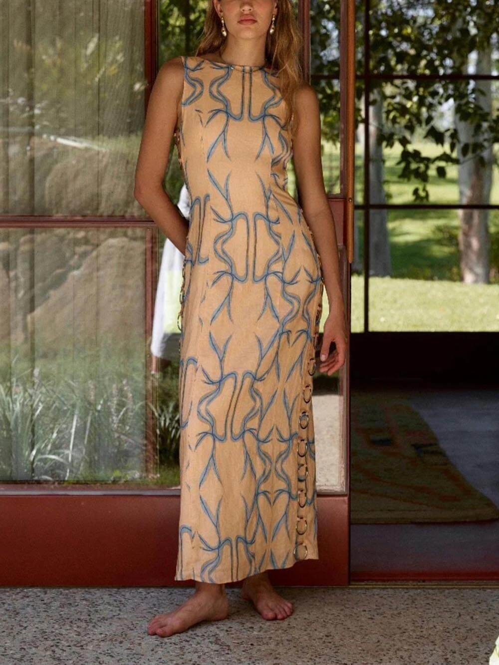 Signature Printed Hoop - Embellished Sleeveless Midi Dress