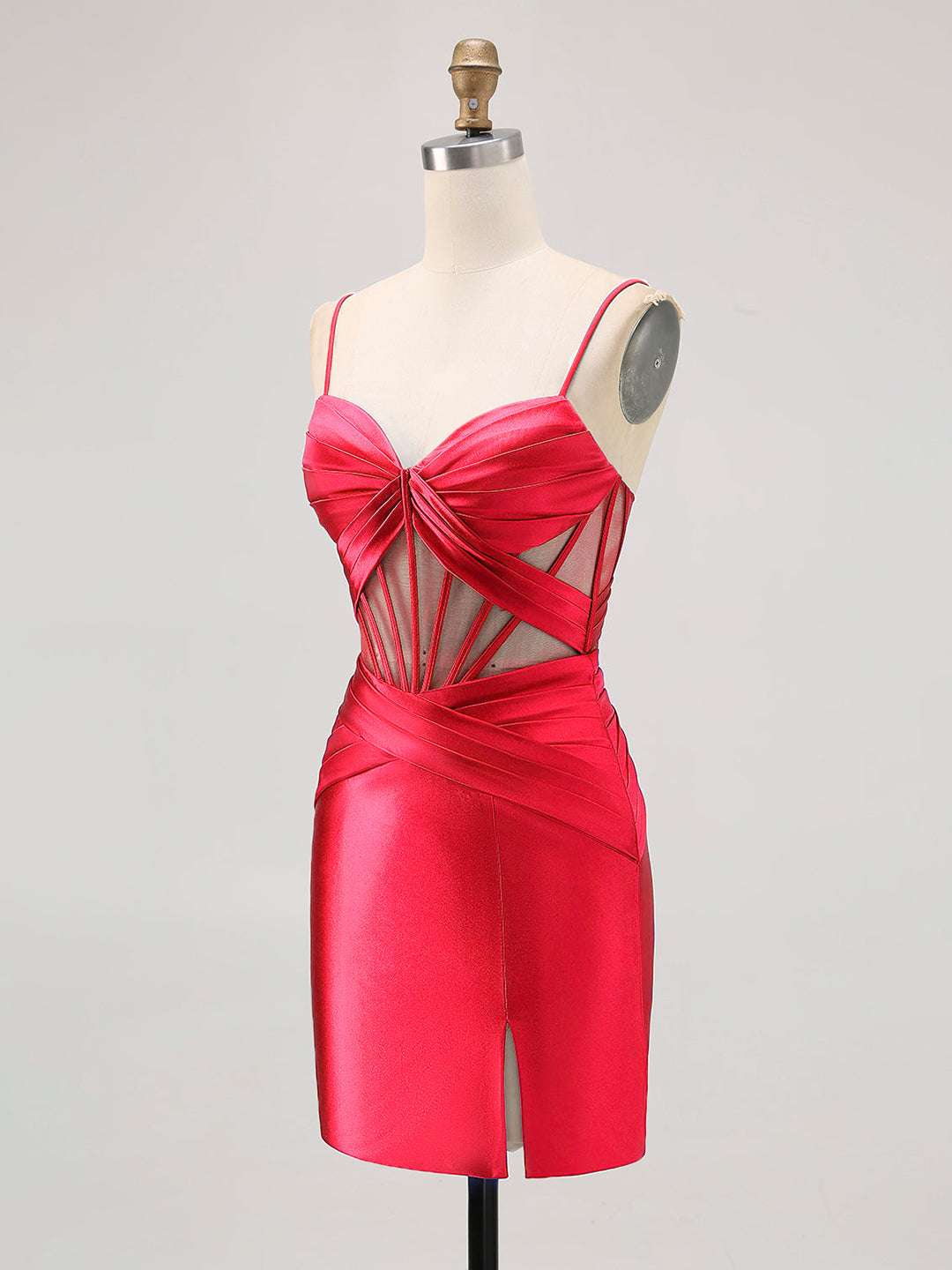 Bodycon Sheer Corset Pleated Mini Dress with Slit