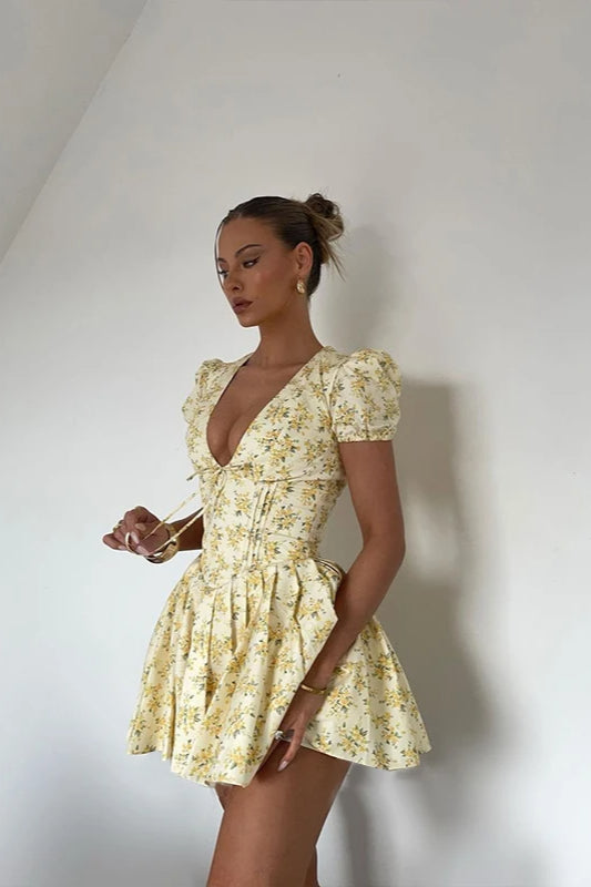 Ruffled V-Neck Floral Dress - View 4 | FashionDia