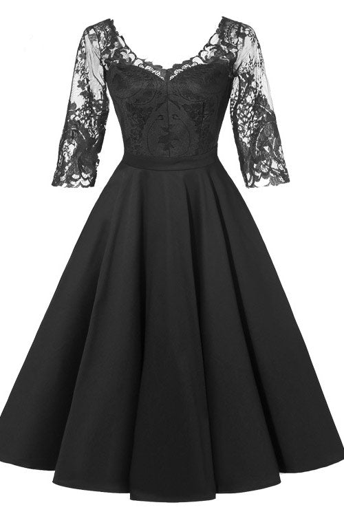 Burgundy A-line Applique Homecoming Dress With 3/4 Sleeves - Fashionpara