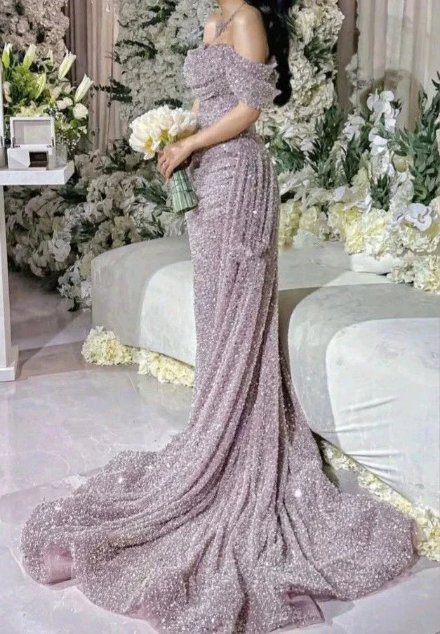 Beautiful Off The Shoulder Wedding Dress Sequin Mermaid Prom Evening Dress (ZD13723)