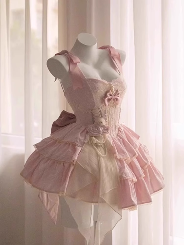 Cute Ball Gown Straps Sleeveless Short Pink Birthday Dresses Birthday Outfits - FashionDia