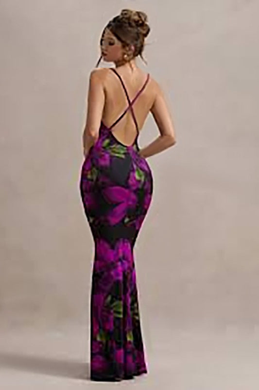 Floral Cross-Strap Maxi Party Dress - View 2 | VelvetHem