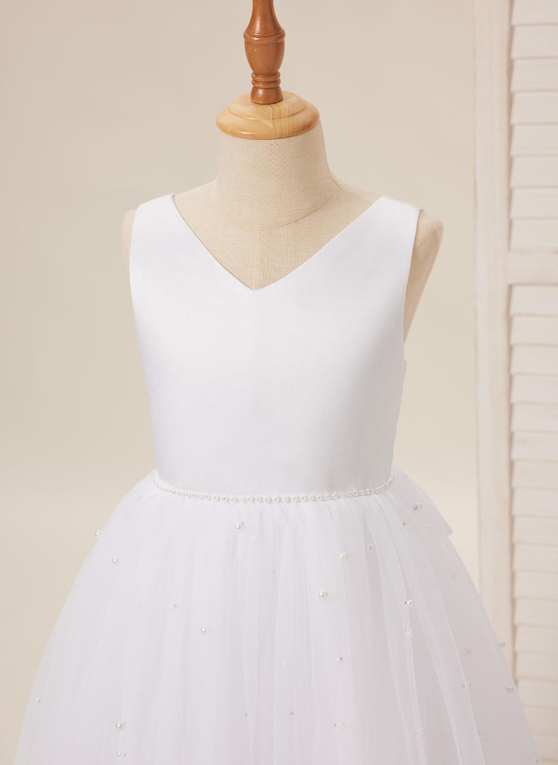 Elegant Princess Ball Gown Satin & Tulle Flower Girl Dress - View 8 | VelvetHem