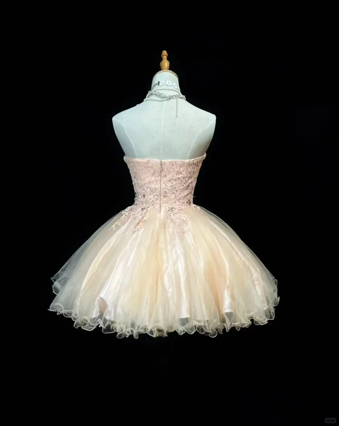 Sweet Peach Powder Strapless Tulle Lace Beaded Homecoming Dress A-Line Short Party Dress - View 3 | FashionDia