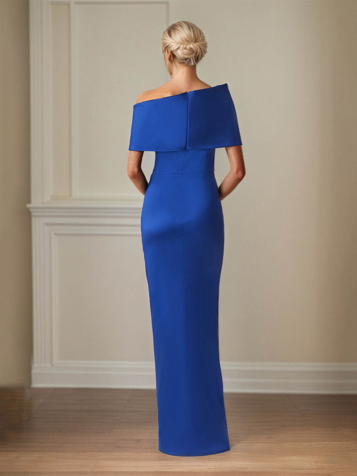 Royal Blue Satin Sheath/Column Off The Shoulder Floor Length Mother of the Bride Dresses