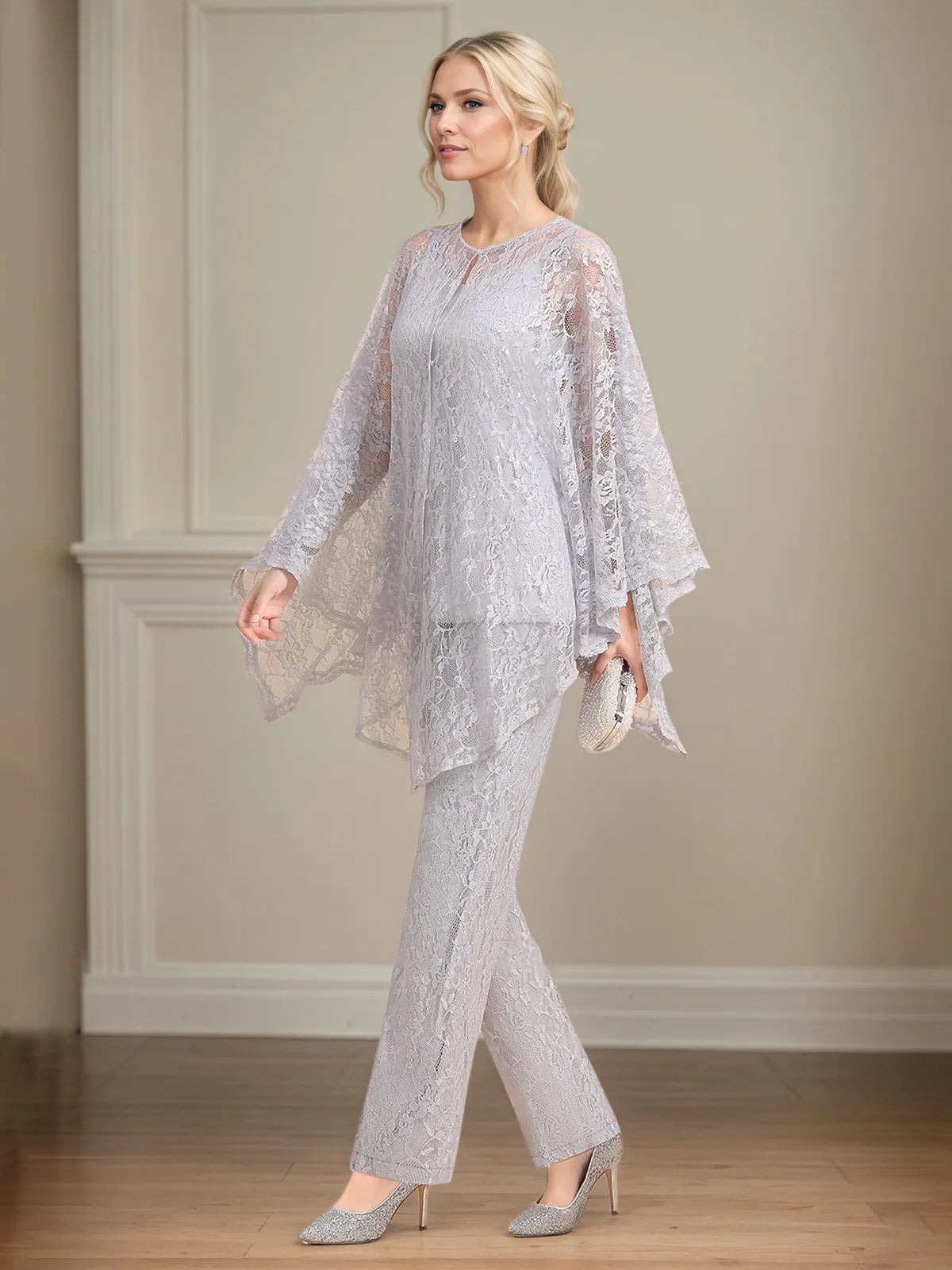 Chiffon V Neck Sleeveless Floor Length Mother of the Bride Pantsuits With Appliques