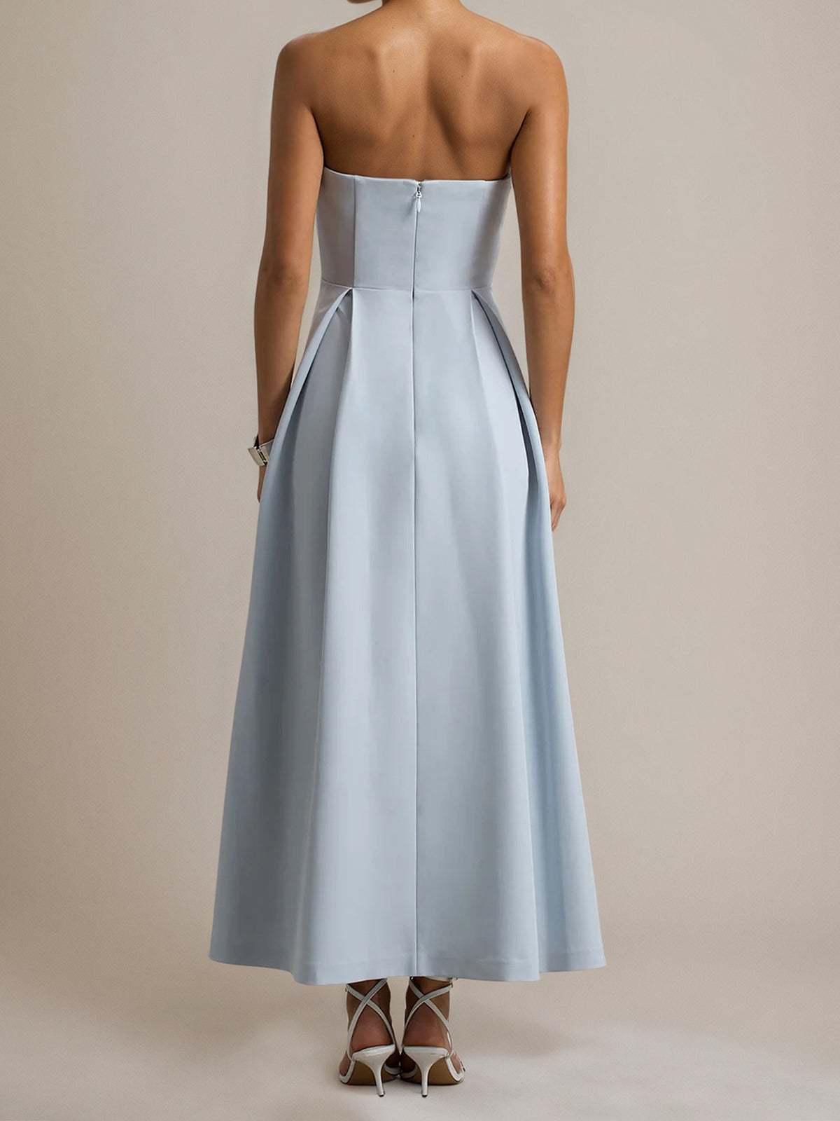 Powder Blue A Line Stretch Crepe Sweetheart Ankle Length Dress