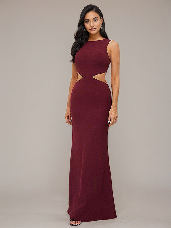 Cabernet Sheath/Column Stretch Crepe Scoop Sleeveless Floor-Length Bridesmaid Dresses - View 3 | FashionDia