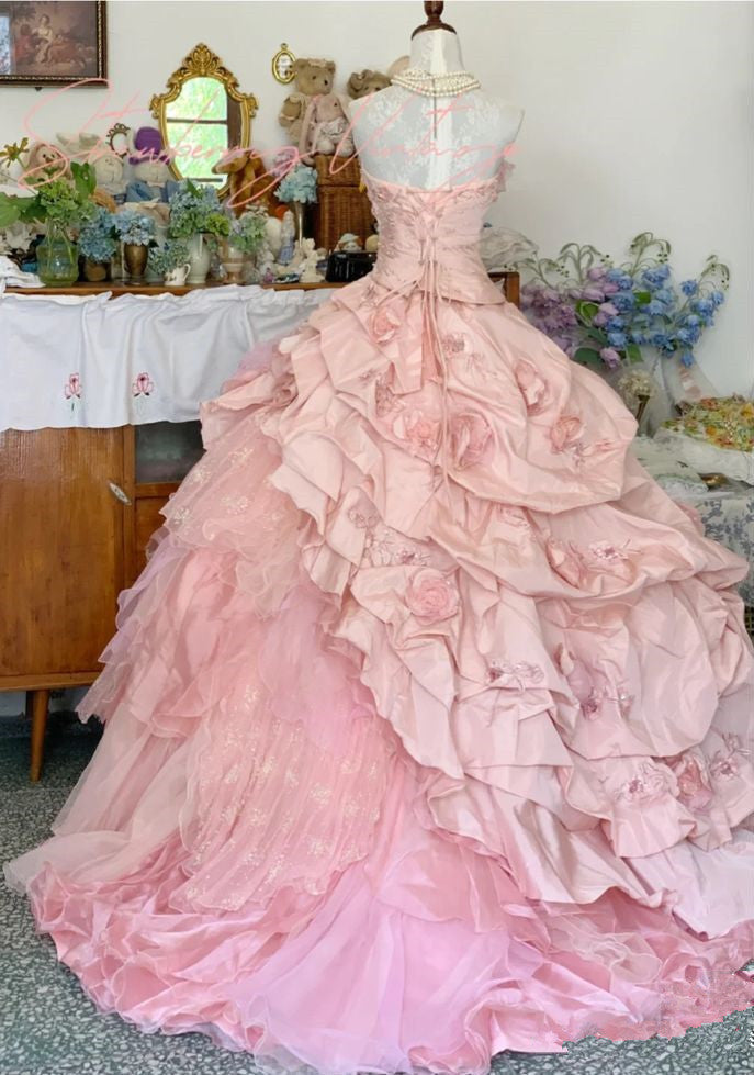 Pink A-Line Princess Quinceanera Dress Ball Gown Sweet 16 Dresses - View 3 | FashionDia