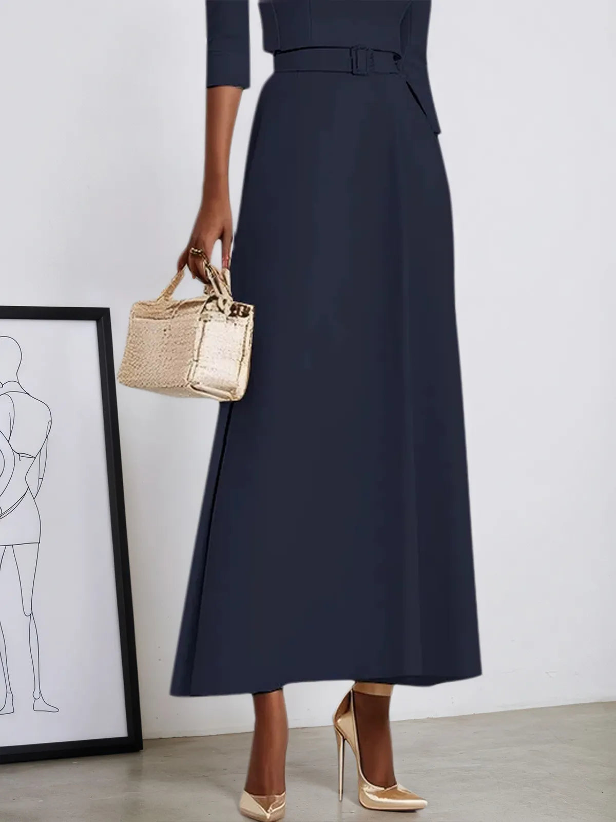 Purplish blue Classic Off-the-Shoulder Half Sleeve A-Line Maxi Dress - View 3 | FashionDia