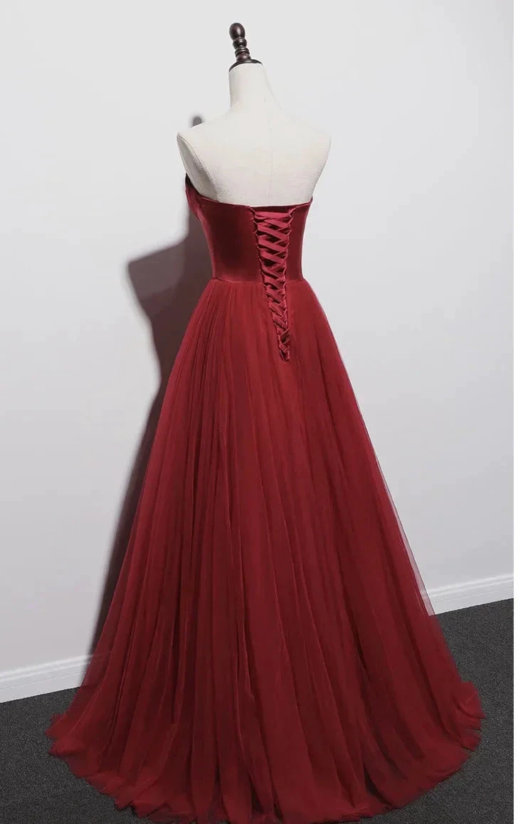 Strapless prom dress,red party dress,charming wedding dress (ZD13604)