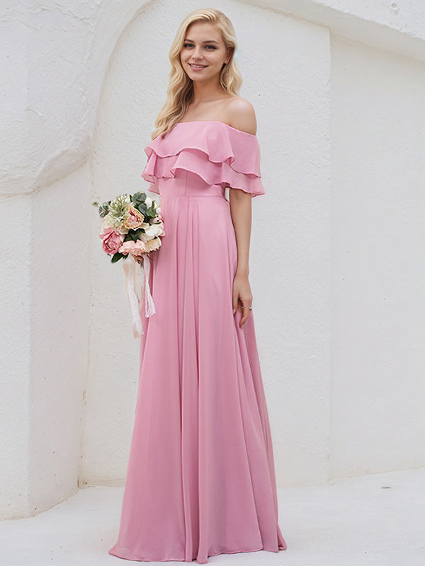 Peony Chiffon A-Line Off-the-Shoulder Sleeveless Floor-Length Bridesmaid Dress - View 3 | FashionDia