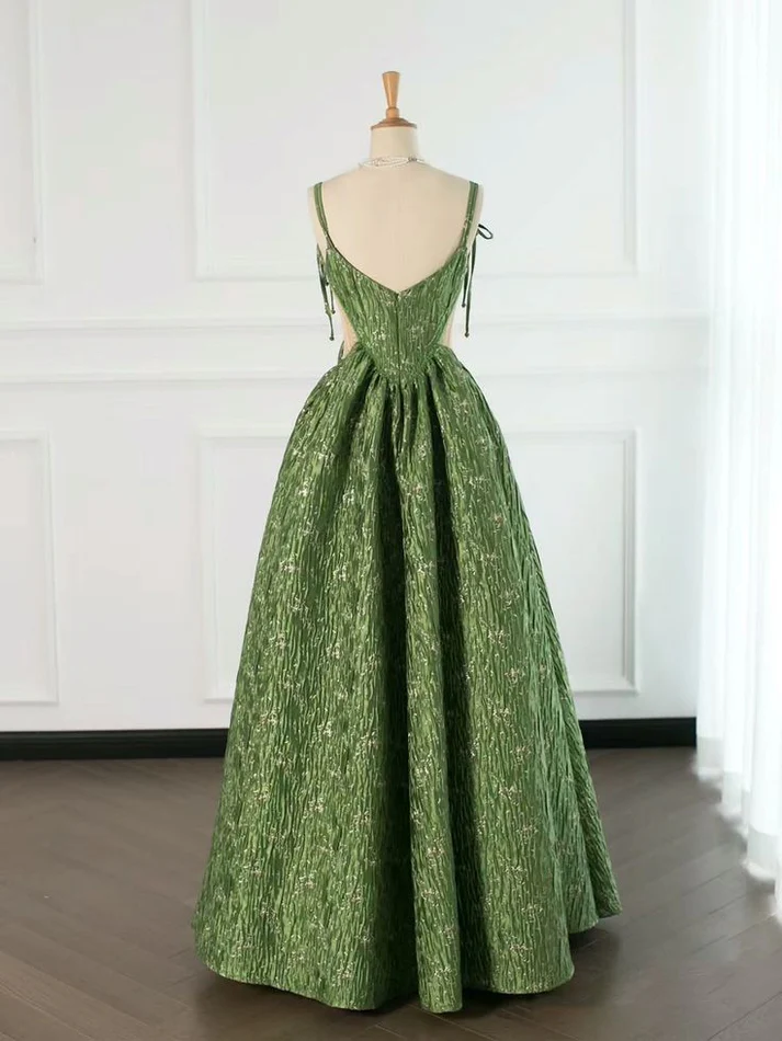 Beautiful Ball Gown Unique Green Long Prom Dress A-Line Evening Dress - View 4 | FashionDia