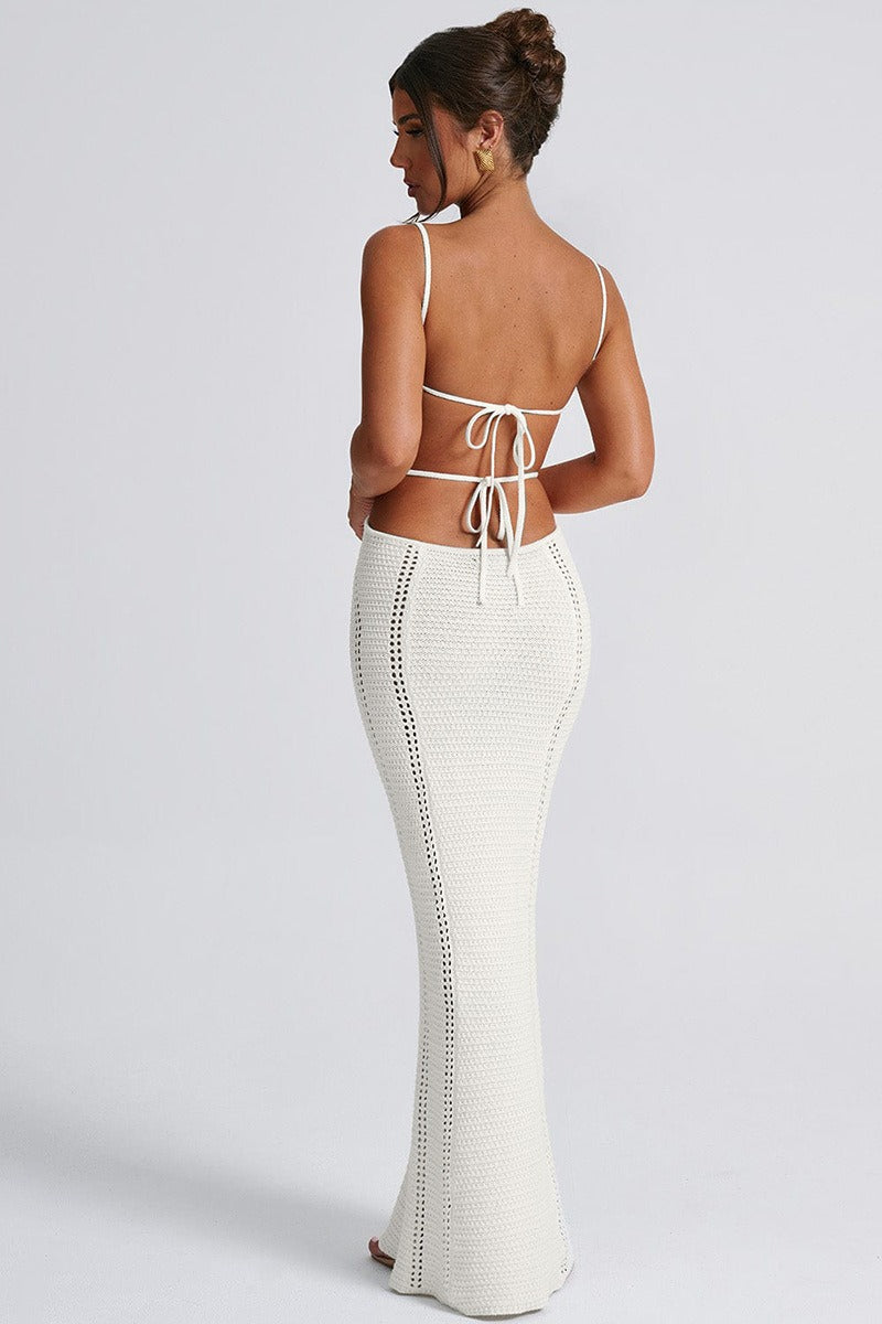 Knit Cutout V Neck Low Cut Solid Tie Chic Cami Sweater Dress - View 3 | VelvetHem