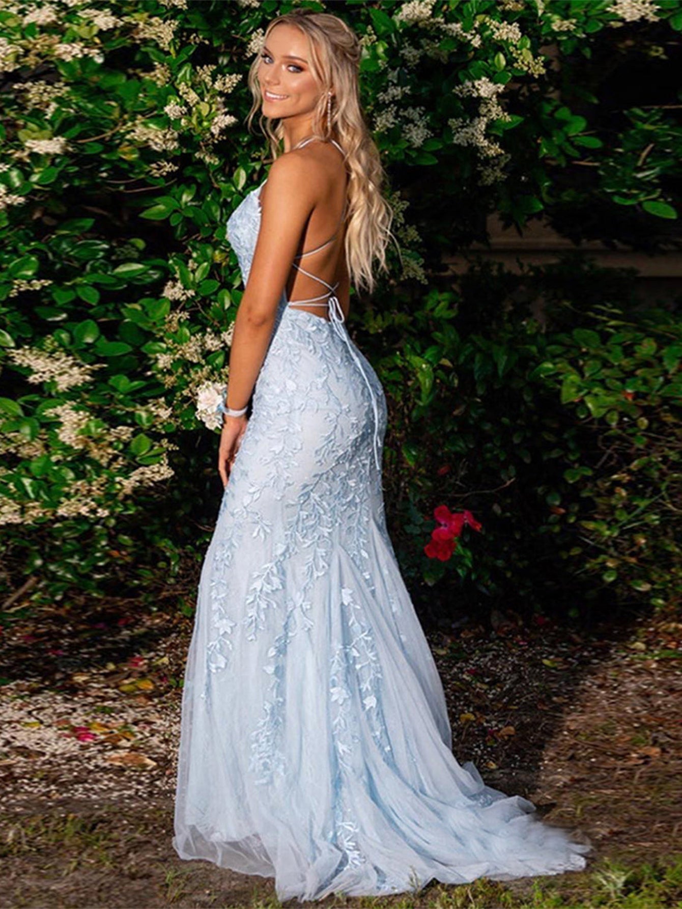 Mermaid Light Blue Prom Dress Long Evening Dress - Fashionpara