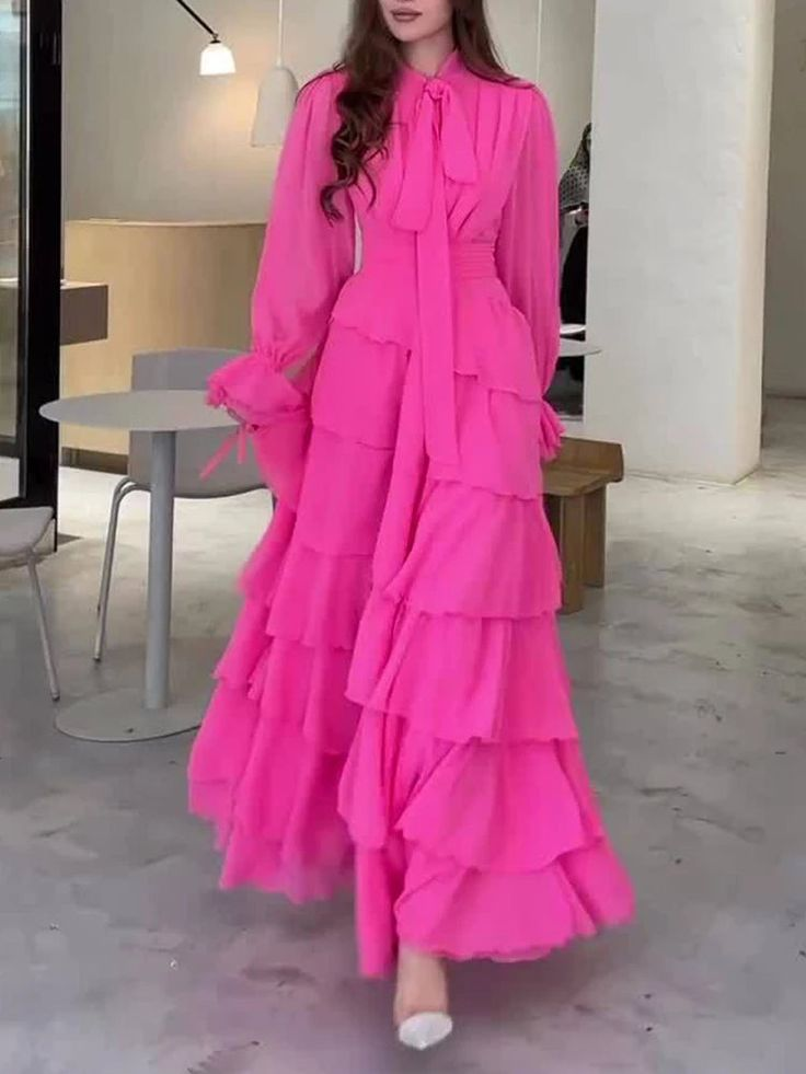 Stylish Hot Pink Chiffon Layered Evening Dress Formal Party Prom Dress