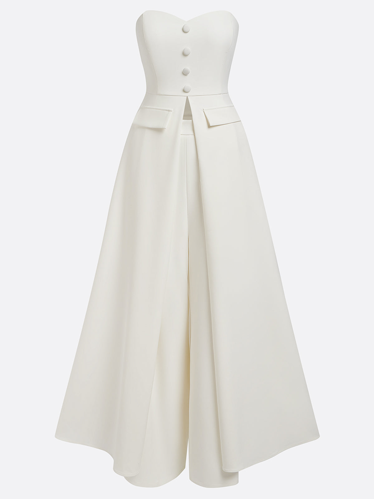 White Buckle Strapless Sleeveless Two-Piece Set - View 4 | FashionDia