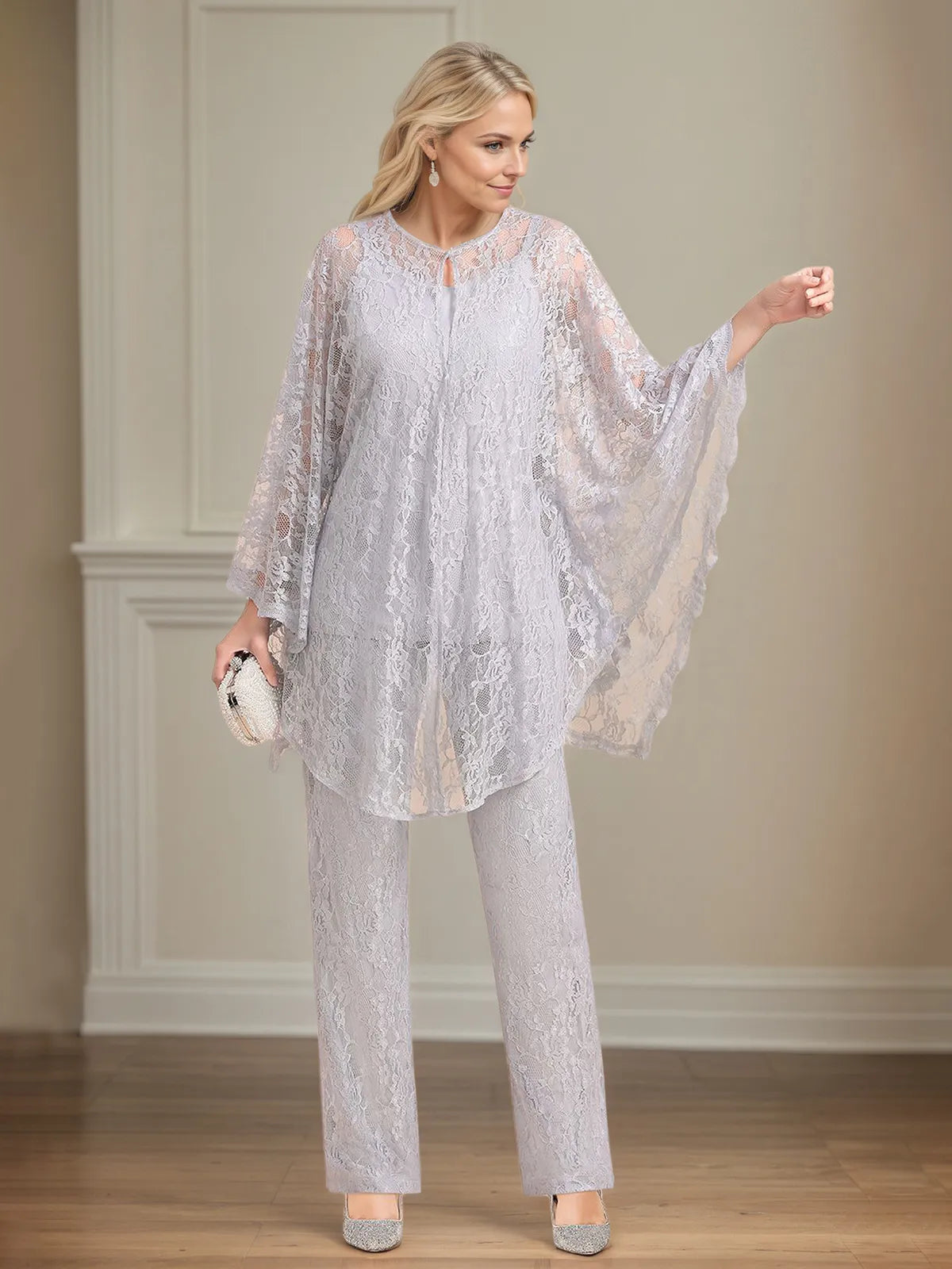 Chiffon V Neck Sleeveless Floor Length Mother of the Bride Pantsuits With Appliques