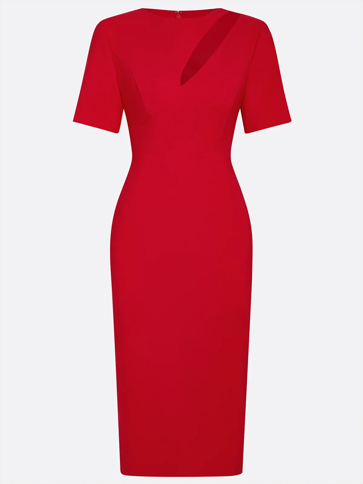 Red Hollow Out Classic Crew Neck Short Sleeve Sheath Midi Dress - View 4 | FashionDia