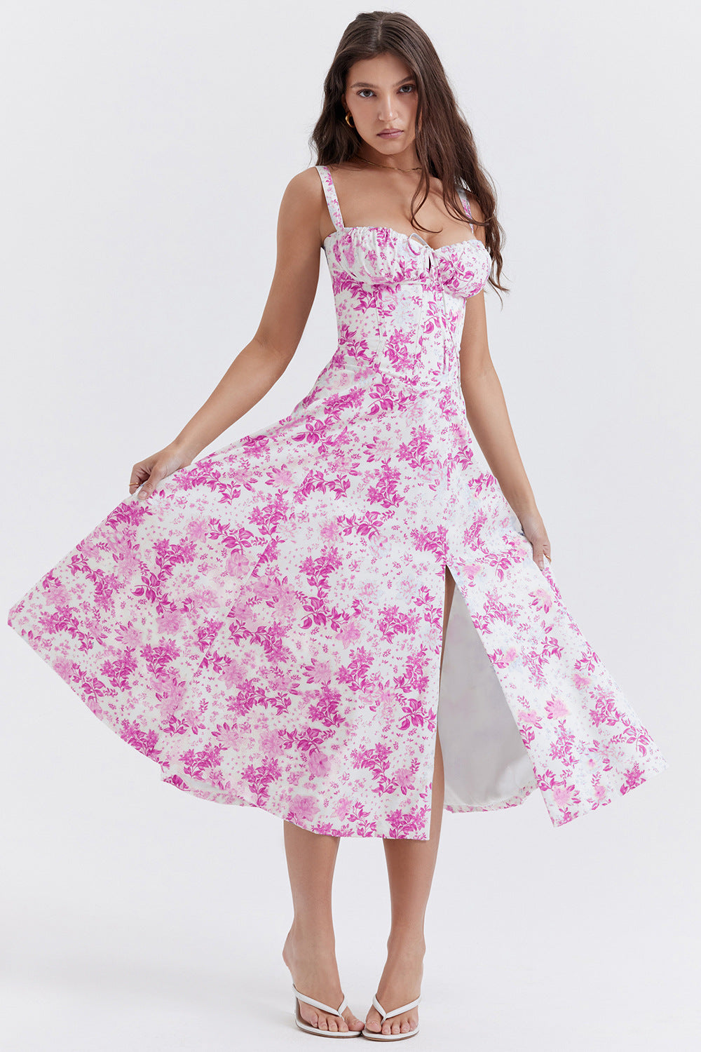 Lucía Boutique Vintage Tight Dress with Floral Pattern and Waist Evening Wear Edit