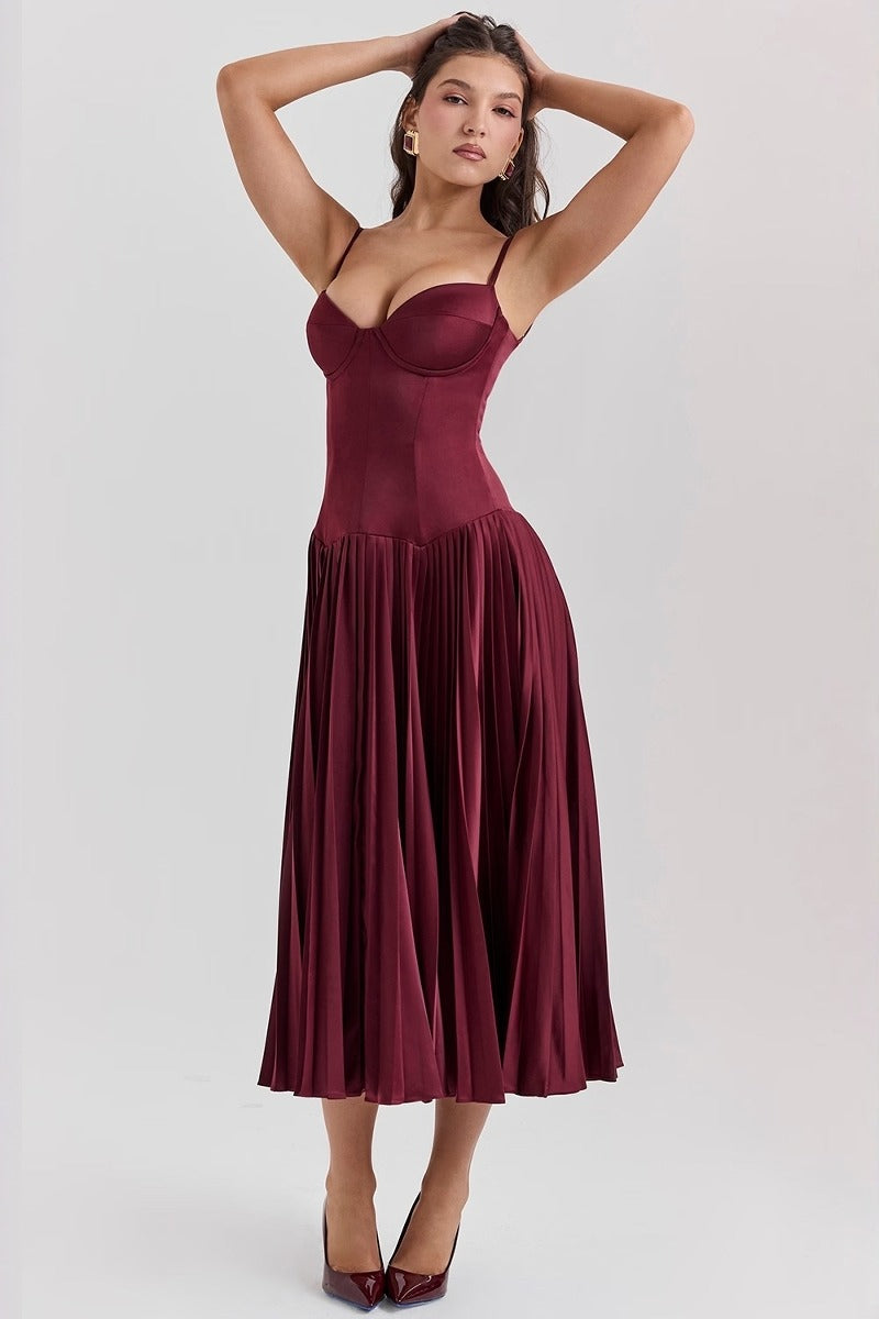 Sleeveless Pleated Bodycon Silk Dress - VelvetHem