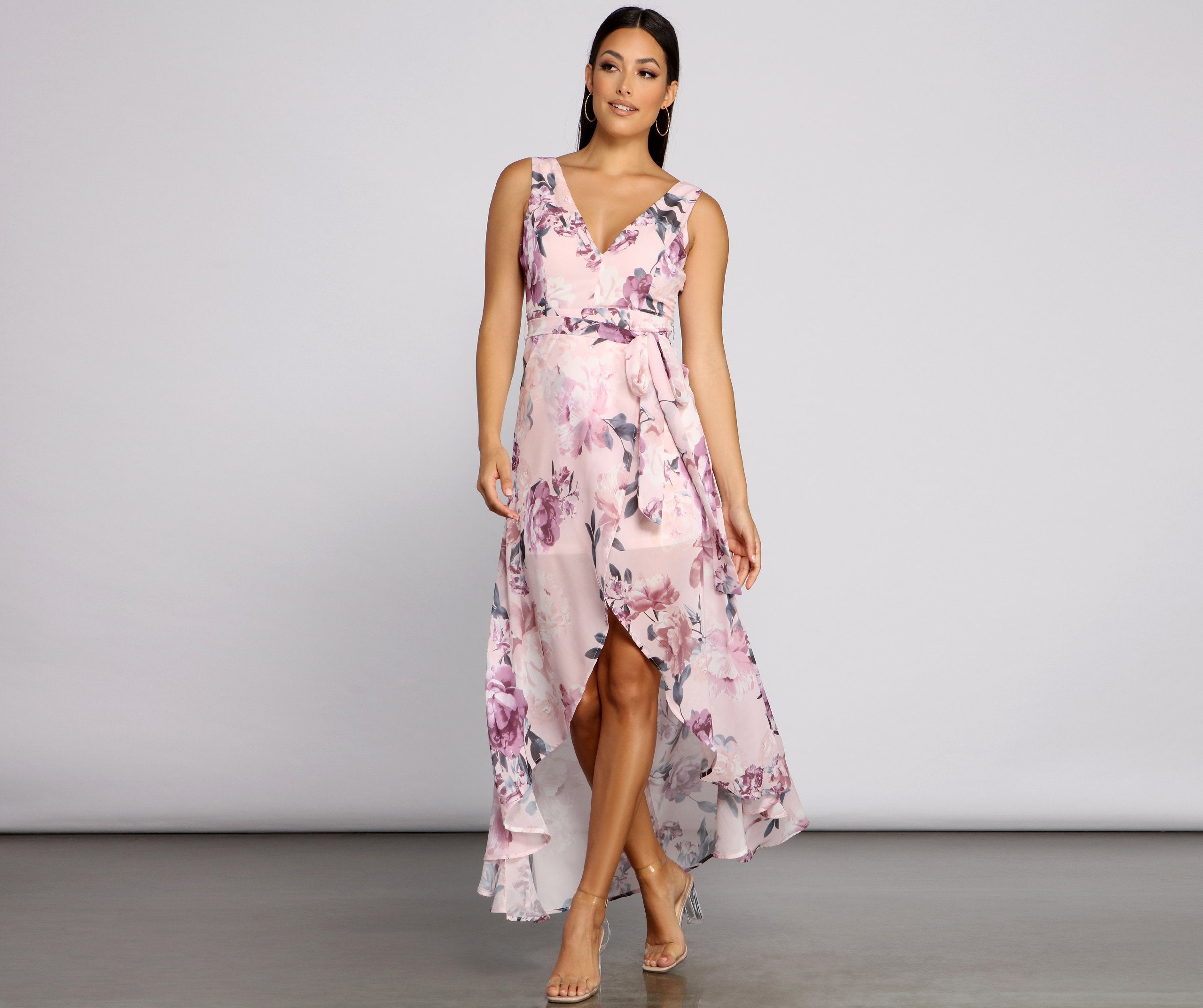 Wrapped In Romance Floral Chiffon Maxi Dress - Fashionpara