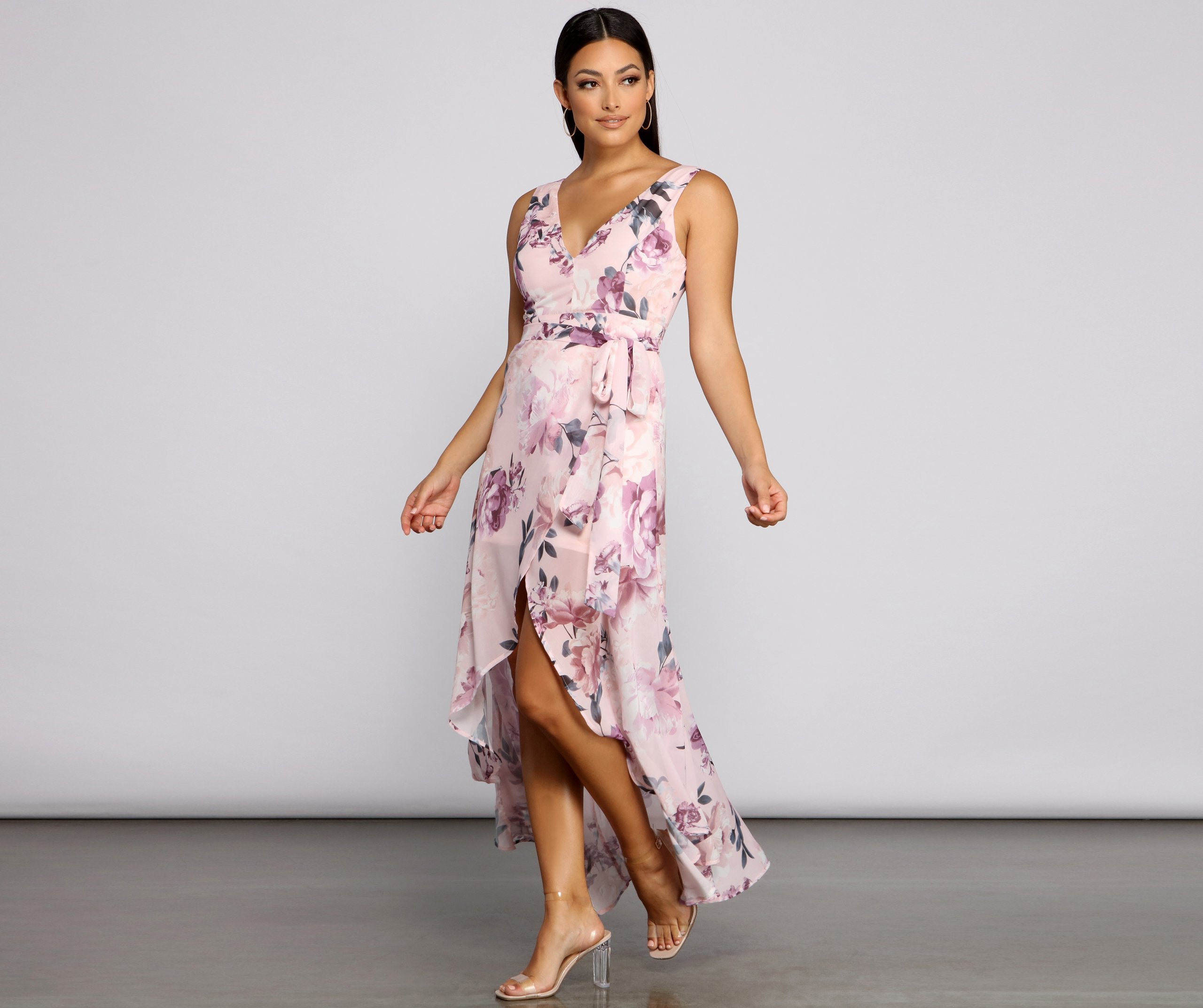 Wrapped In Romance Floral Chiffon Maxi Dress - Fashionpara