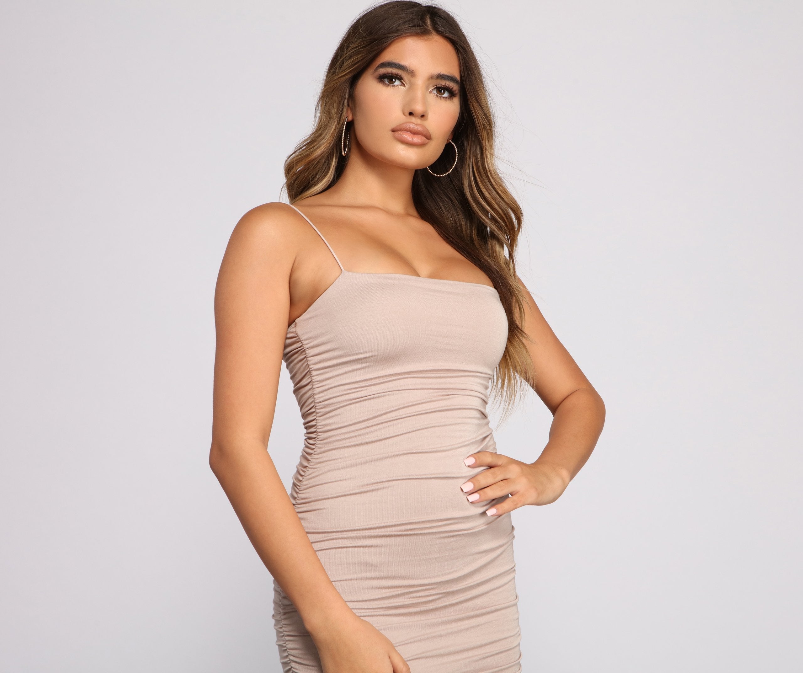 Casually Slay Square Neck Ruched Mini Dress - Fashionpara