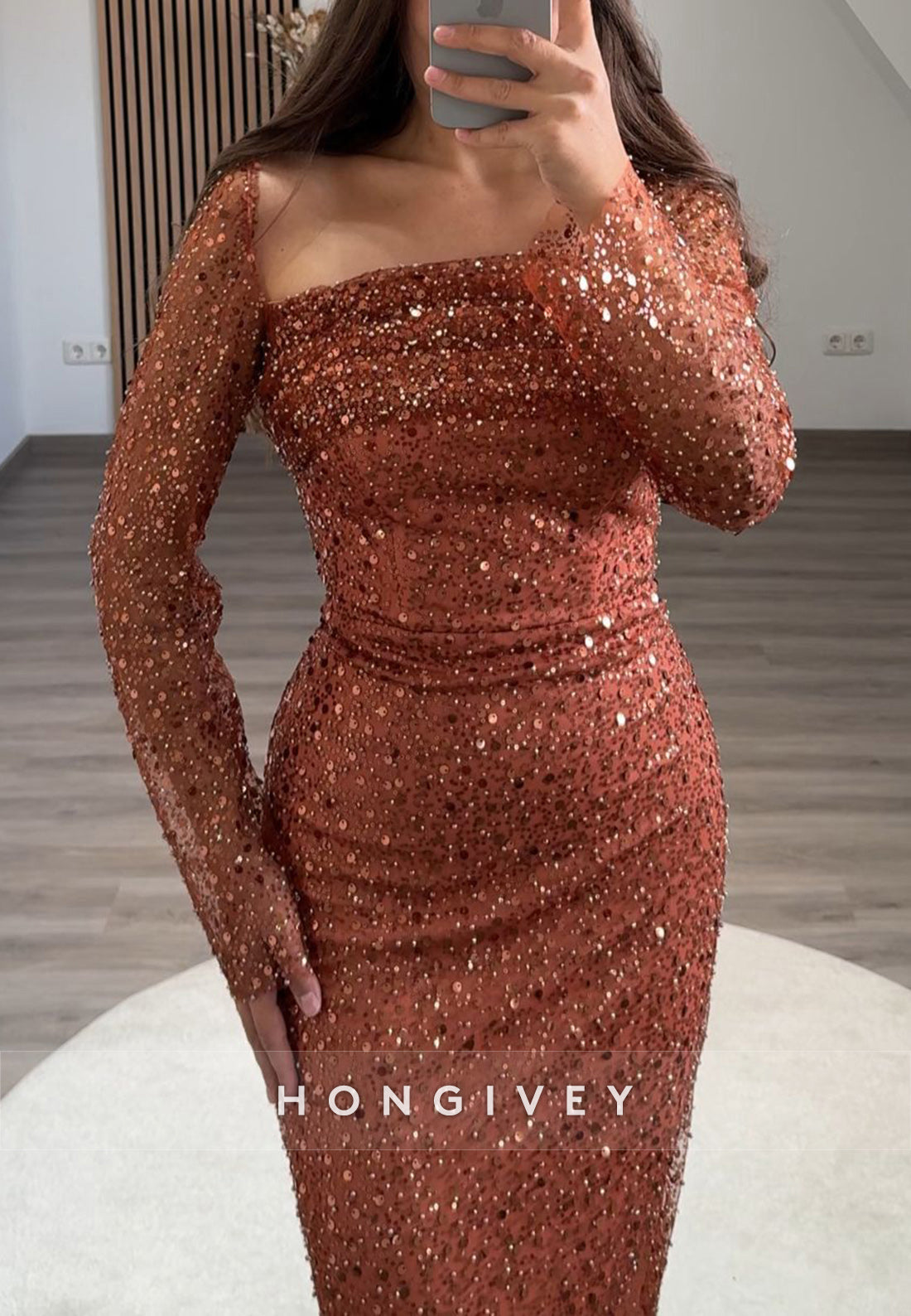 Detachable Train Long Sleeves Pleated Evening Formal Dresses