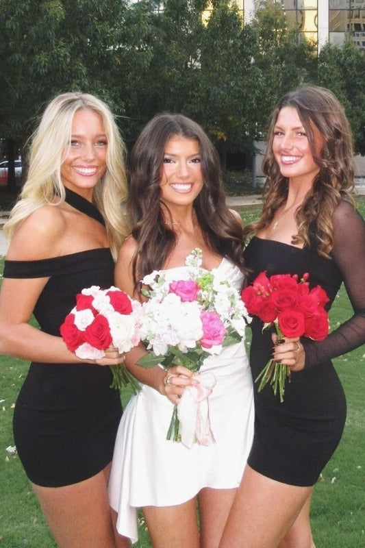 Spaghetti Straps White Sheath Homecoming Dress Mini Birthday Dress J8284