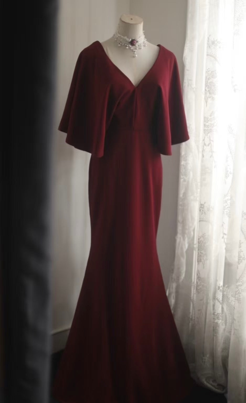 Modest Burgundy Long Evening Dress Formal Party Dress J8885