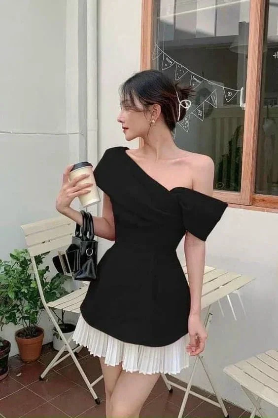 Black A-line Black and white Patchwork Homecoming Dress Y5825 by simplepromdress
