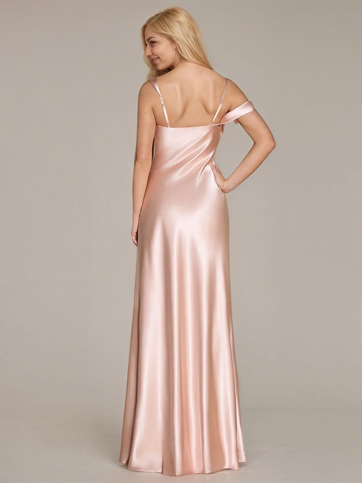 Pink Sheath/Column Satin Asymmetrical Sleeveless Floor Length Dresses