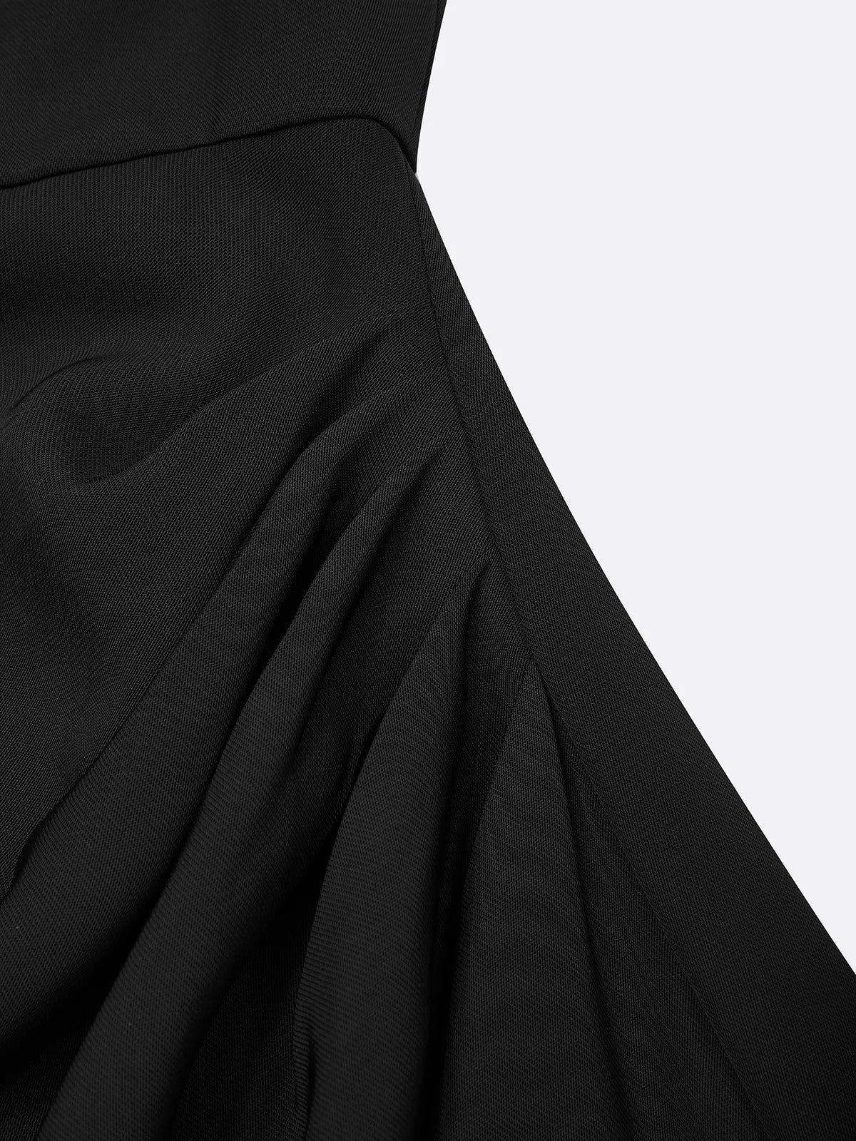 Black Pleated Classic Crew Neck Short Sleeve Puff Sleeve Sheath Midi Dress - View 5 | FashionDia